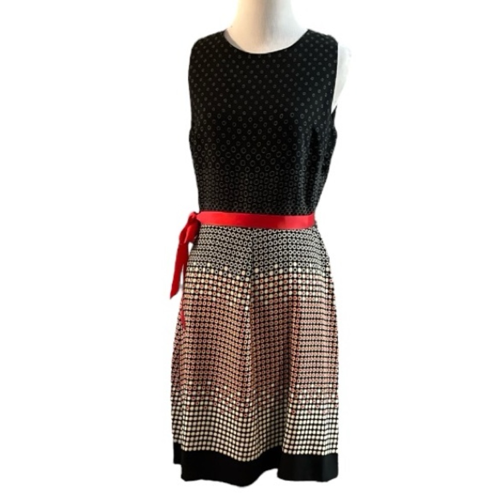 HARVE BERNARD POLKA DOT FIT AND FLARE SLEEVELESS DRESS BLACK AND RED SIZE 6